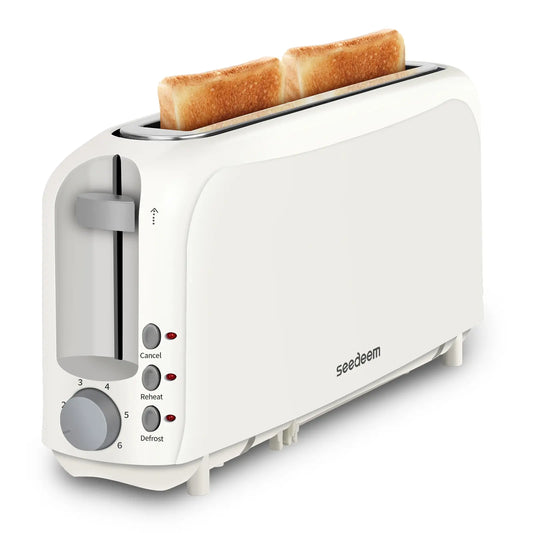 Fits-anywhere Kitchenware Slice Slim Toaster 6 Setting Shade Control with Cancel & Reheat & Defrost Removable Crumb Tray 750 Watt Household Appliances Toastie Maker