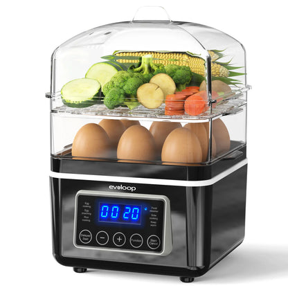 【Deals For You Days】EVOLOOP 2 Tiers Electric Food Steamer for Cooking, 4 QT Digital Multi Vegetable Steamer with BPA-Free Stackable Baskets, Rapid Egg Cooker with Auto Shut-Off, Ideal for Veggies, Rice