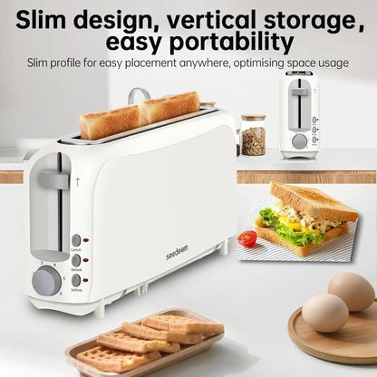 Fits-anywhere Kitchenware Slice Slim Toaster 6 Setting Shade Control with Cancel & Reheat & Defrost Removable Crumb Tray 750 Watt Household Appliances Toastie Maker