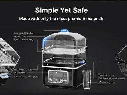 【Deals For You Days】EVOLOOP 2 Tiers Electric Food Steamer for Cooking, 4 QT Digital Multi Vegetable Steamer with BPA-Free Stackable Baskets, Rapid Egg Cooker with Auto Shut-Off, Ideal for Veggies, Rice