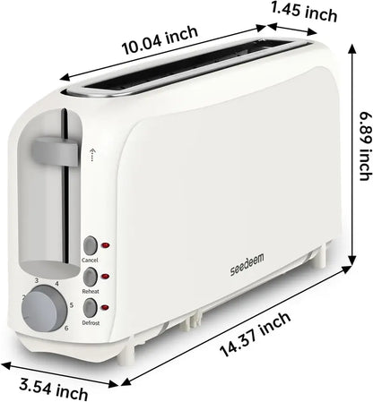 Fits-anywhere Kitchenware Slice Slim Toaster 6 Setting Shade Control with Cancel & Reheat & Defrost Removable Crumb Tray 750 Watt Household Appliances Toastie Maker