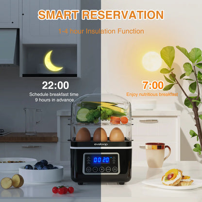 【Deals For You Days】EVOLOOP 2 Tiers Electric Food Steamer for Cooking, 4 QT Digital Multi Vegetable Steamer with BPA-Free Stackable Baskets, Rapid Egg Cooker with Auto Shut-Off, Ideal for Veggies, Rice