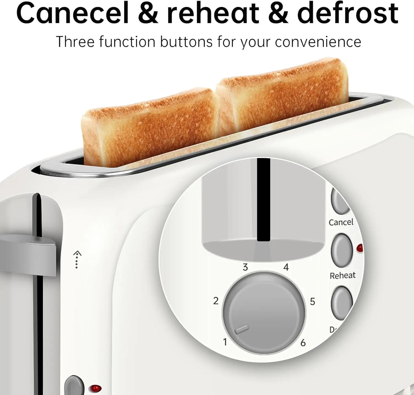 Fits-anywhere Kitchenware Slice Slim Toaster 6 Setting Shade Control with Cancel & Reheat & Defrost Removable Crumb Tray 750 Watt Household Appliances Toastie Maker