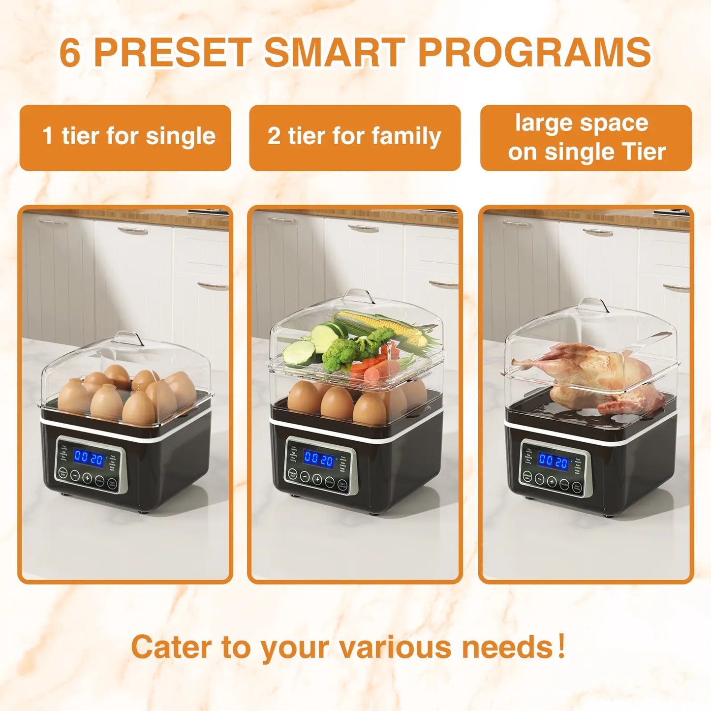 【Deals For You Days】EVOLOOP 2 Tiers Electric Food Steamer for Cooking, 4 QT Digital Multi Vegetable Steamer with BPA-Free Stackable Baskets, Rapid Egg Cooker with Auto Shut-Off, Ideal for Veggies, Rice