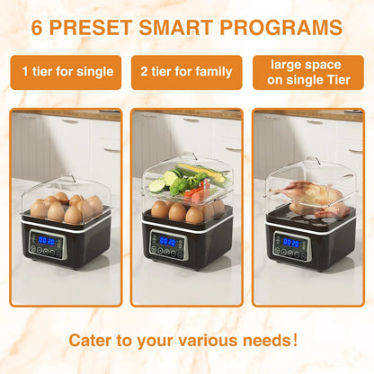 【Deals For You Days】EVOLOOP 2 Tiers Electric Food Steamer for Cooking, 4 QT Digital Multi Vegetable Steamer with BPA-Free Stackable Baskets, Rapid Egg Cooker with Auto Shut-Off, Ideal for Veggies, Rice
